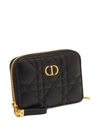 Pre-owned Dior 2020 Caro Cannage Wallet In Black