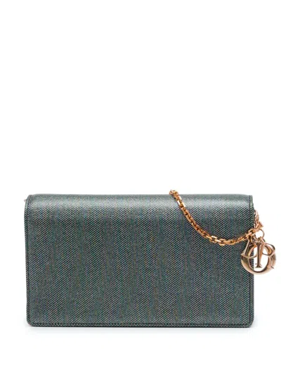 Pre-owned Dior 2020 Coated Canvas Houndstooth Wallet On Chain Crossbody Bag In Grey
