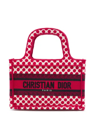 Pre-owned Dior 2020 Amour Mini Embroidered Canvas Dots Book Tote Bag In Red