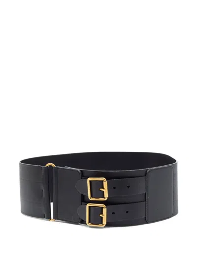 Pre-owned Dior 2020 Double-buckle Wide Belt In Black