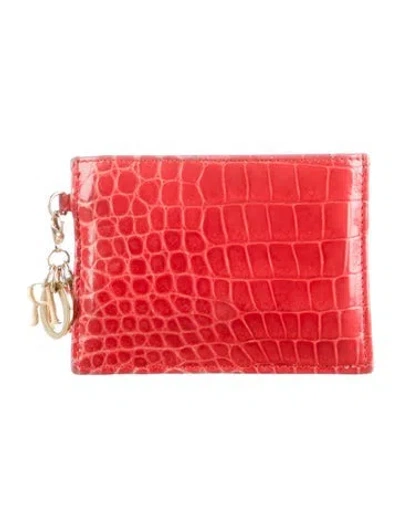 Pre-owned Dior 2020 Embossed Leather Card Holder In Red