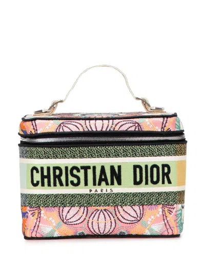 Pre-owned Dior 2020 Embroidered Canvas  In Lights Travel Case Vanity Bag In Pink