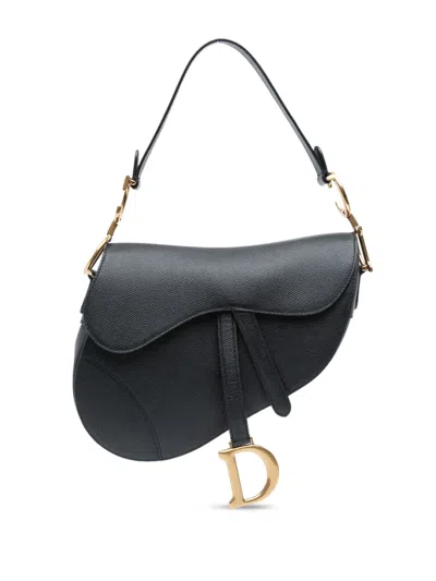 Pre-owned Dior 2020 Grained Calfskin Saddle Bag Shoulder Bag In Black