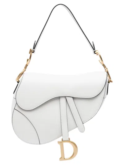 Pre-owned Dior 2020 Grained Calfskin Saddle Bag Shoulder Bag In White