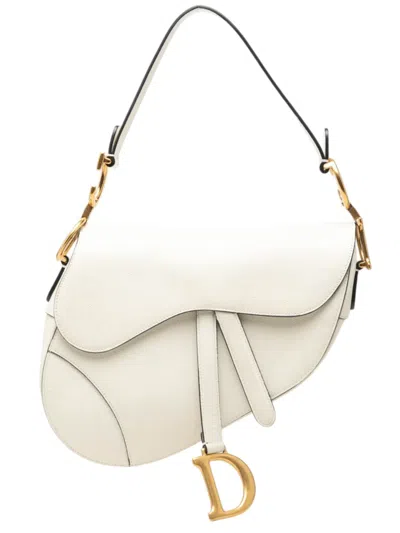 Pre-owned Dior 2020 Grained Calfskin Saddle Bag Shoulder Bag In White