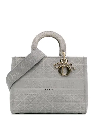 Pre-owned Dior 2020 Large Cannage Lady D-lite Satchel In Grey