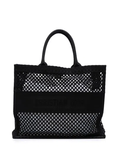 Pre-owned Dior 2020 Large Embroidered Mesh Book Tote Bag In Black