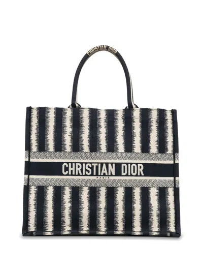Pre-owned Dior 2020 Large Striped Book Tote Bag In Blue