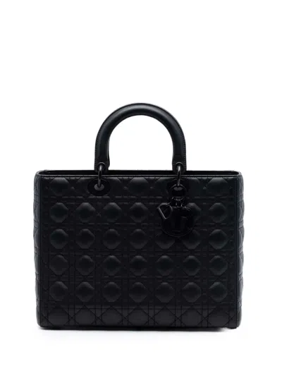 Pre-owned Dior 2020 Large Ultra Matte Calfskin Cannage Lady  Satchel In Black