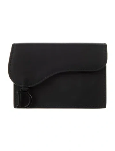 Pre-owned Dior 2020 Leather Compact Wallet In Black
