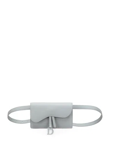 Pre-owned Dior 2020 Leather Saddle Pouch Belt Bag In Gray
