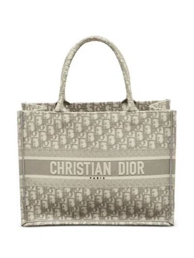 Pre-owned Dior 2020 Medium Book Oblique-embroidery Tote Bag In Neutral