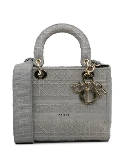 Pre-owned Dior 2020 Medium Cannage Lady D-lite Satchel In Grey