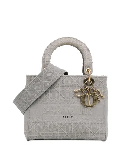 Pre-owned Dior 2020 Medium Cannage Lady D-lite Satchel In Grey