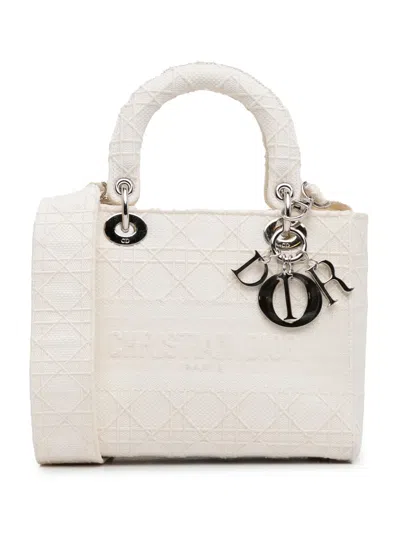 Pre-owned Dior 2020 Medium Cannage Lady D-lite Satchel In White