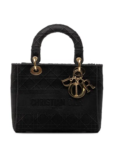 Pre-owned Dior 2020 Medium Canvas Cannage Lady D Lite Satchel In Black