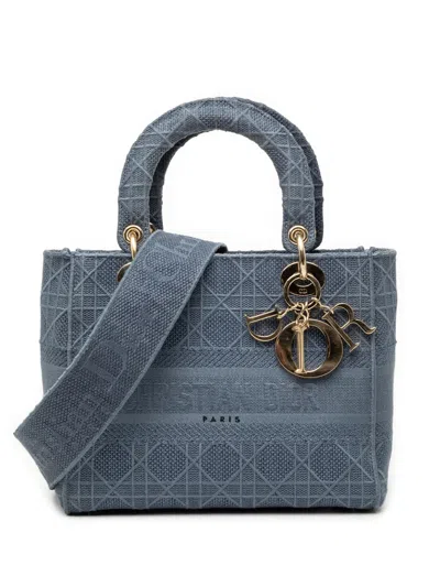Pre-owned Dior 2020 Medium Canvas Cannage Lady D Lite Satchel In Blue
