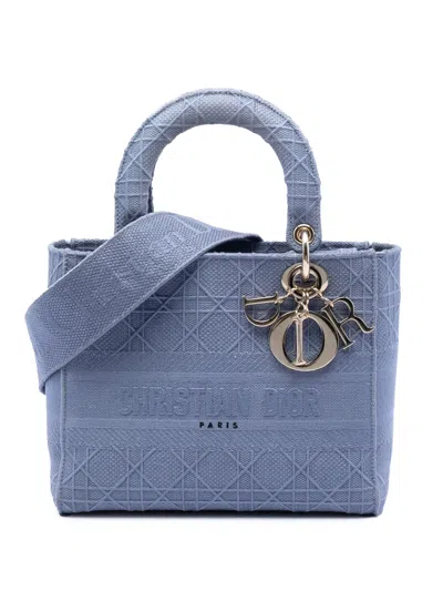 Pre-owned Dior 2020 Medium Canvas Cannage Lady D Lite Satchel In Blue