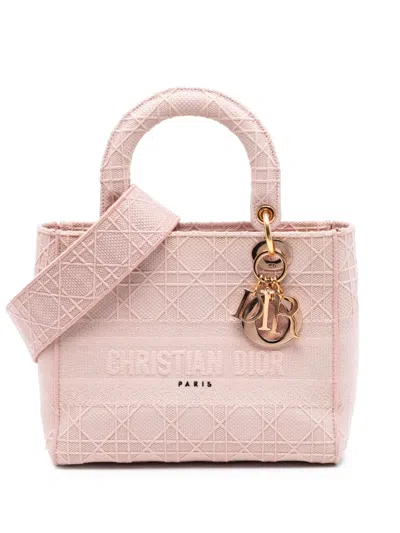 Pre-owned Dior 2020 Medium Canvas Cannage Lady D Lite Satchel In Pink
