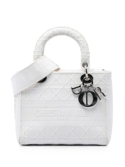 Pre-owned Dior 2020 Medium Canvas Cannage Lady D Lite Satchel In White