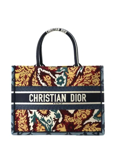 Pre-owned Dior 2020 Medium Canvas Embroidered Paisley Book Tote Bag In Yellow