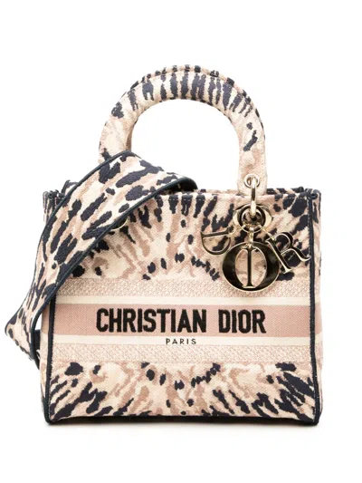 Pre-owned Dior 2020 Medium Embroidered Canvas Tie Dye Lady D Lite Satchel In Pink