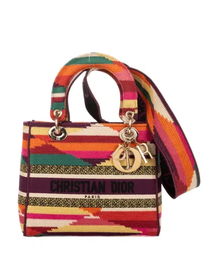 Dior 2020 Medium Lady  Striped Tote Bag In Pink