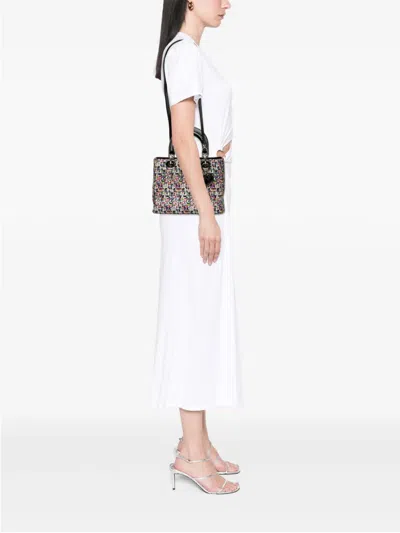 Pre-owned Dior 2020 Medium Multicolor Metallic Fabric And Patent Leather Lady  Satchel In Black