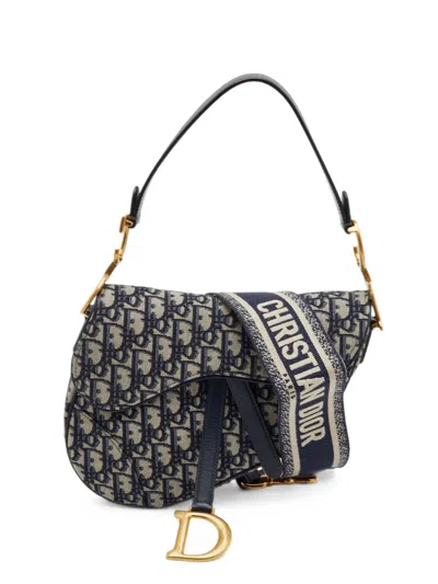 Pre-owned Dior 2020 Medium Oblique Saddle Shoulder Bag In Blue