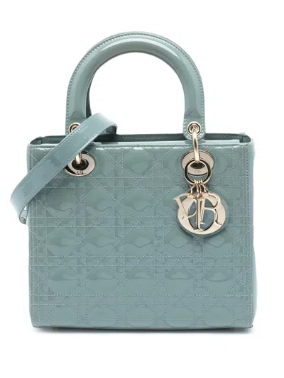 Pre-owned Dior 2020 Medium Patent Cannage Lady  Satchel In Blue