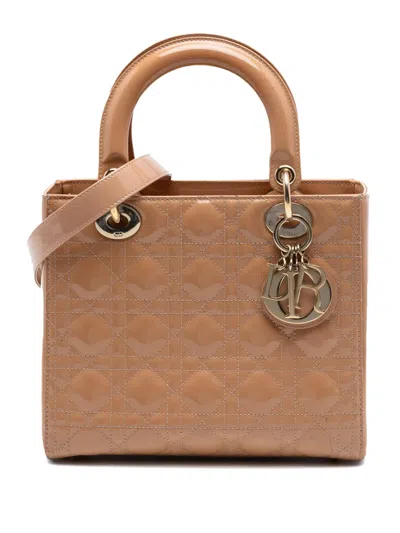 Pre-owned Dior 2020 Medium Patent Cannage Lady  Satchel In Brown