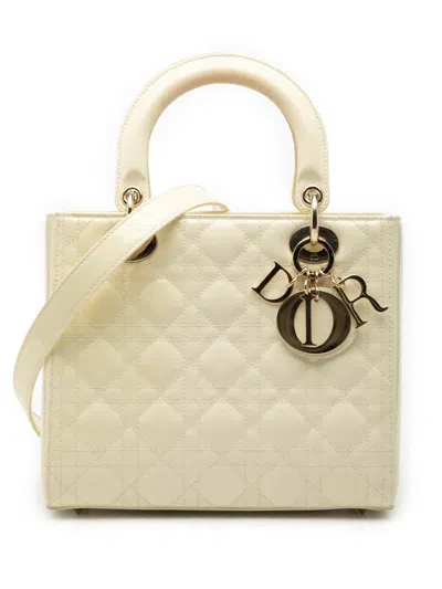 Pre-owned Dior 2020 Medium Patent Cannage Lady  Satchel In White