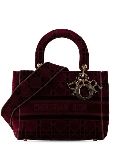 Pre-owned Dior 2020 Medium Velvet Cannage Lady D Lite Satchel In Red