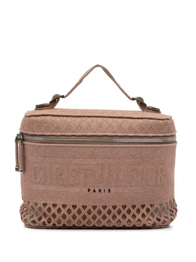 Pre-owned Dior 2020 Mesh Embroidered Travel Case Vanity Bag In 粉色