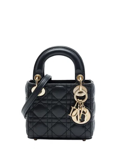 Pre-owned Dior 2020 Micro Lambskin Cannage Lady  Satchel In Black