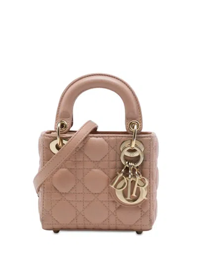 Pre-owned Dior 2020 Micro Lambskin Cannage Lady  Satchel In Brown