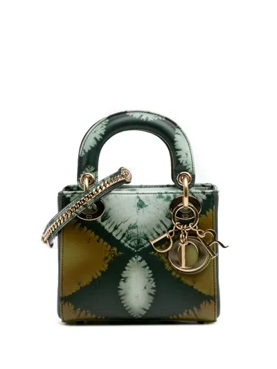 Pre-owned Dior 2020 Mini Calfskin Tie-dye Lady  Satchel In Green