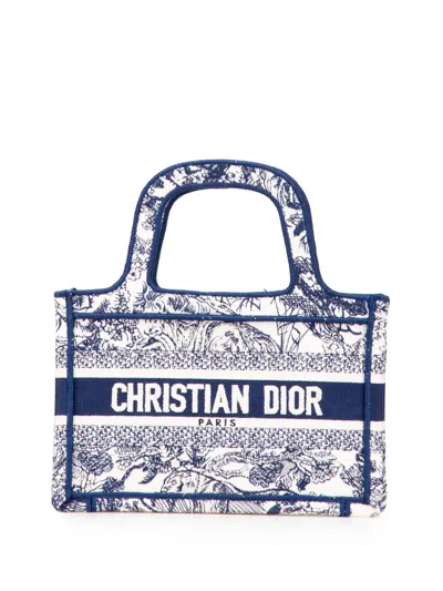 Pre-owned Dior 2020 Mini Canvas Embroidered Iviera Toile De Jouy Book Tote Handbag In Blue