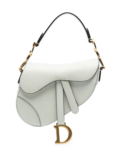 Pre-owned Dior 2020 Mini Grained Calfskin Saddle Bag Satchel In White