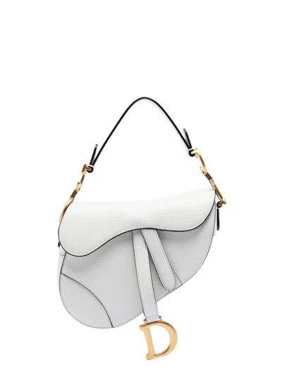 Pre-owned Dior 2020 Mini Grained Calfskin Saddle Bag Satchel In White