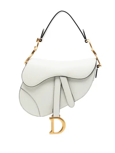 Pre-owned Dior 2020 Mini Grained Calfskin Saddle Bag Satchel In White