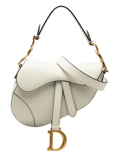 Pre-owned Dior 2020 Mini Grained Calfskin Saddle Bag Satchel In White
