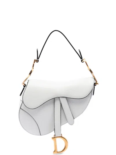 Pre-owned Dior 2020 Mini Grained Calfskin Saddle Bag Satchel In White