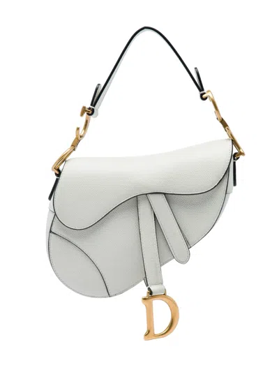 Pre-owned Dior 2020 Mini Grained Calfskin Saddle Bag Satchel In White