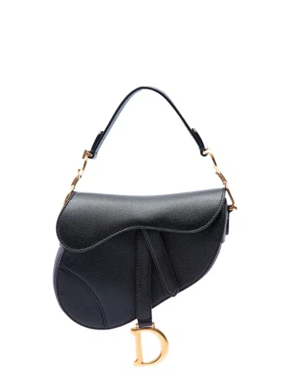 Pre-owned Dior 2020 Mini Grained Calfskin Saddle Satchel In Black