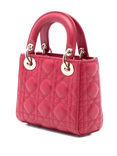 Pre-owned Dior 2020 Mini Lambskin Cannage Lady  Satchel In Pink