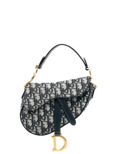 Pre-owned Dior 2020 Mini Oblique Canvas Saddle Bag Satchel In Blue