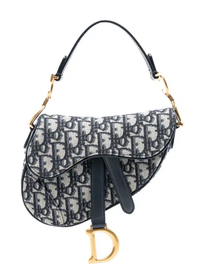 Pre-owned Dior 2020 Mini Oblique Canvas Saddle Bag Satchel In Blue