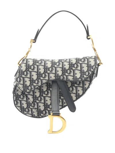 Pre-owned Dior 2020 Mini Oblique Canvas Saddle Bag Satchel In Brown