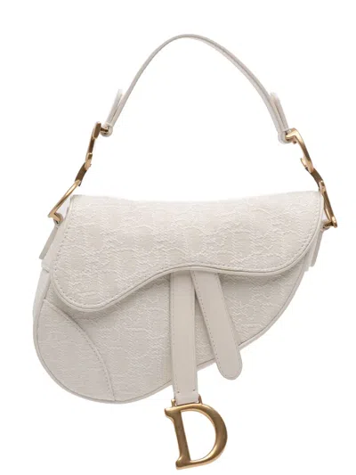 Pre-owned Dior 2020 Mini Oblique Canvas Saddle Bag Satchel In White